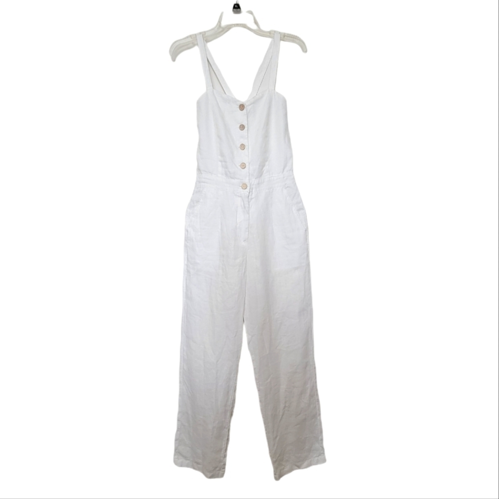 Faherty Ozzy 100% Linen Jumpsuit in Ivory White Women's XS‎